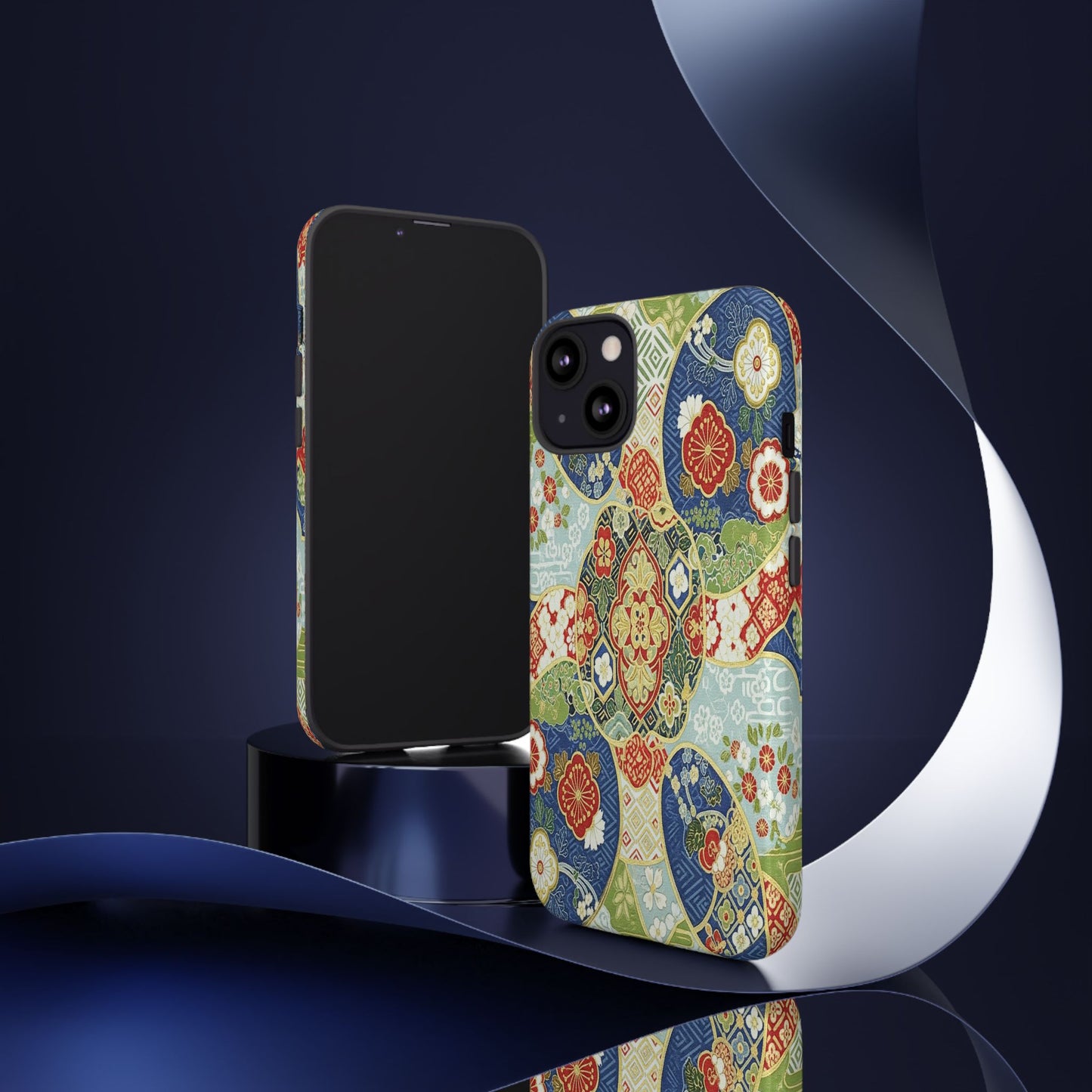 Vintage Japanese Kimono Floral Phone Case - Traditional Woven Pattern Tough Cover for iPhone 17, Samsung Galaxy & Google Pixel