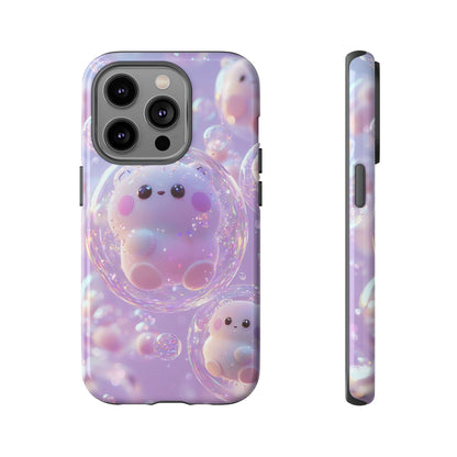 Cute Kawaii Bubble Pet Phone Case - Tough Dual-Layer Cover in Pastel Purple for iPhone 17, Samsung Galaxy & Google Pixel