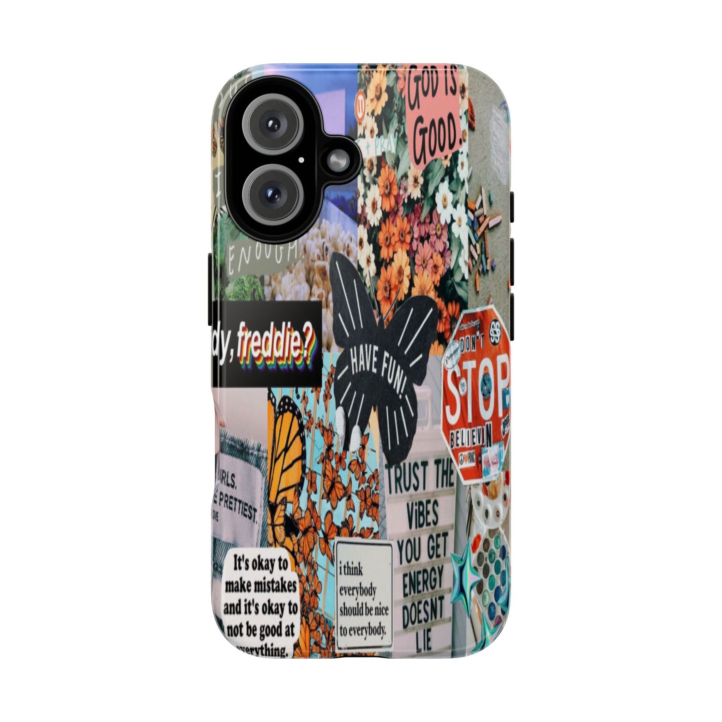 Retro Collage Aesthetic Phone Case - Positive Quote Butterfly Tough Cover for iPhone 17, Samsung Galaxy & Google Pixel