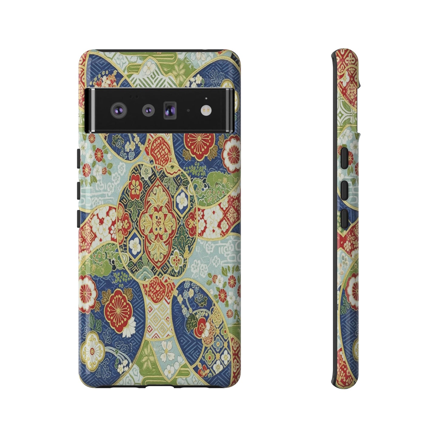 Vintage Japanese Kimono Floral Phone Case - Traditional Woven Pattern Tough Cover for iPhone 17, Samsung Galaxy & Google Pixel