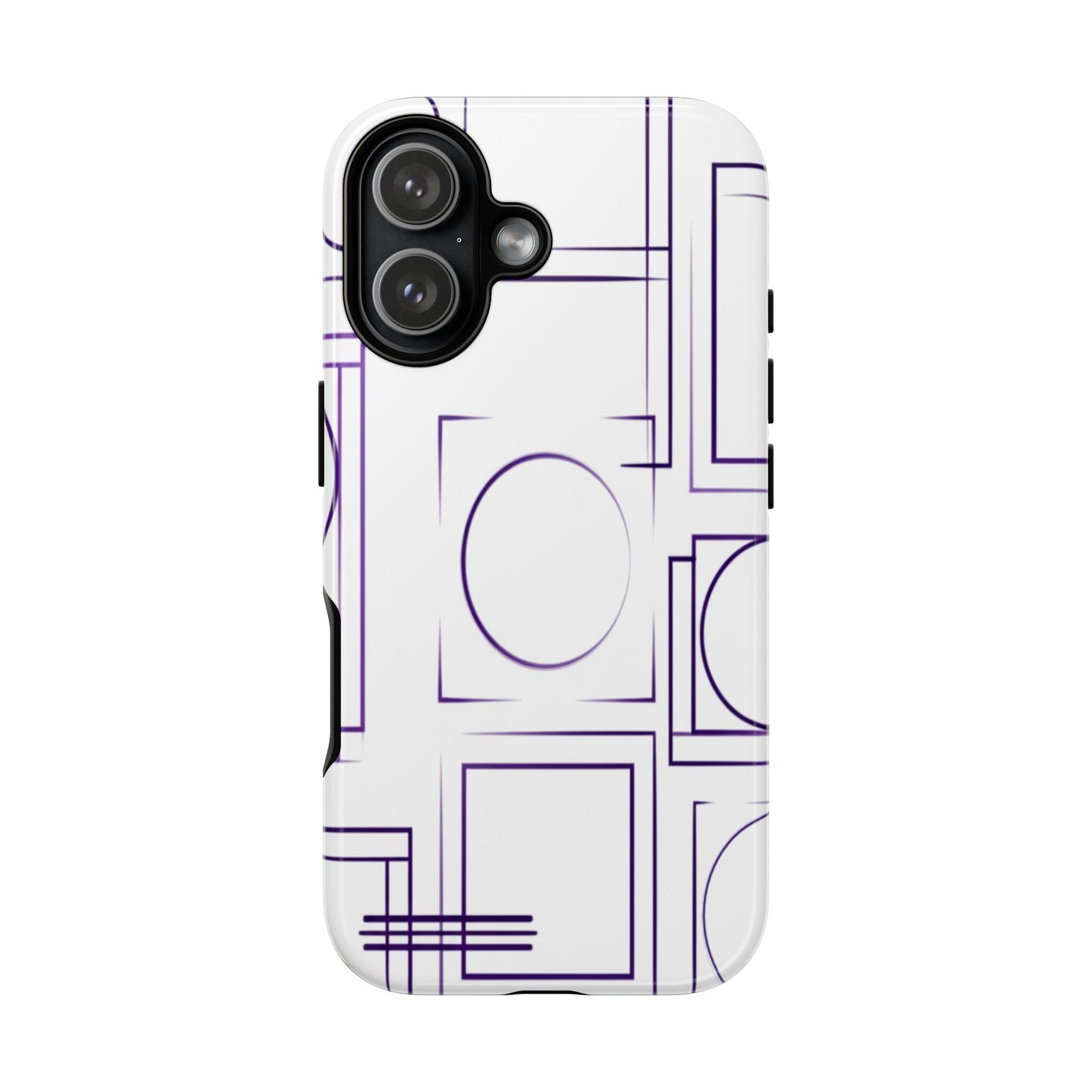 Modern Geometric Line Art Phone Case - Abstract Purple & White Tough Cover for iPhone 17, Samsung Galaxy & Google Pixel