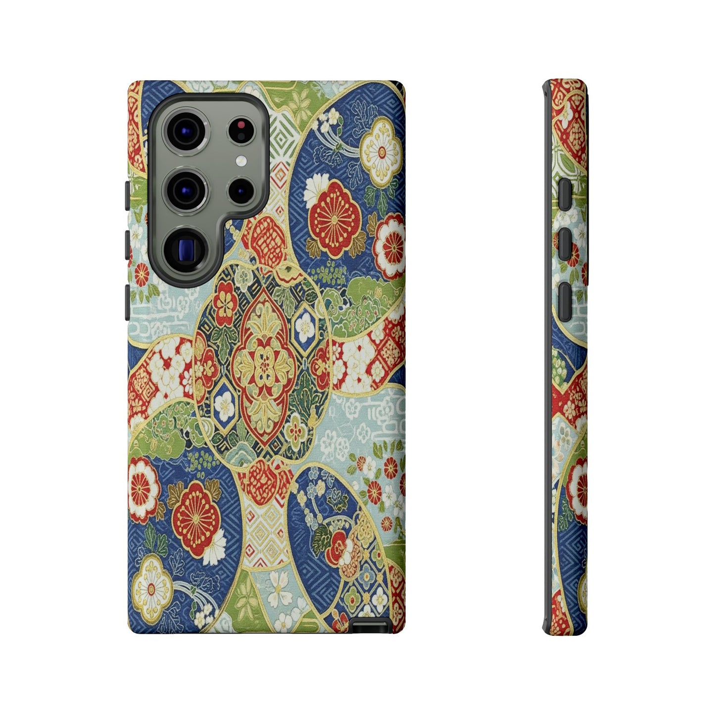 Vintage Japanese Kimono Floral Phone Case - Traditional Woven Pattern Tough Cover for iPhone 17, Samsung Galaxy & Google Pixel
