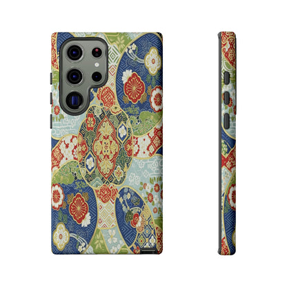 Vintage Japanese Kimono Floral Phone Case - Traditional Woven Pattern Tough Cover for iPhone 17, Samsung Galaxy & Google Pixel