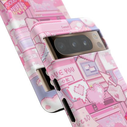 Pink Pixel Art Tough Phone Case – Y2K Style Dual-Layer Protection (Matte/Glossy) for iPhone 17, Samsung Galaxy & Google Pixel