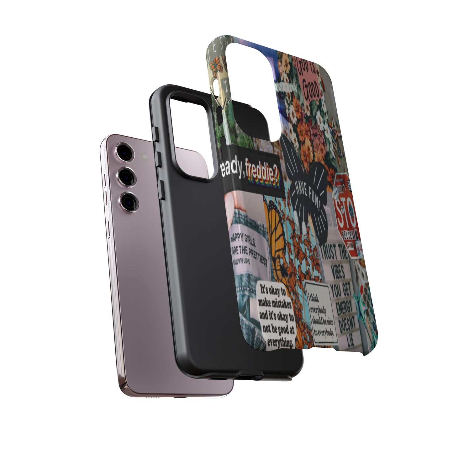 Retro Collage Aesthetic Phone Case - Positive Quote Butterfly Tough Cover for iPhone 17, Samsung Galaxy & Google Pixel