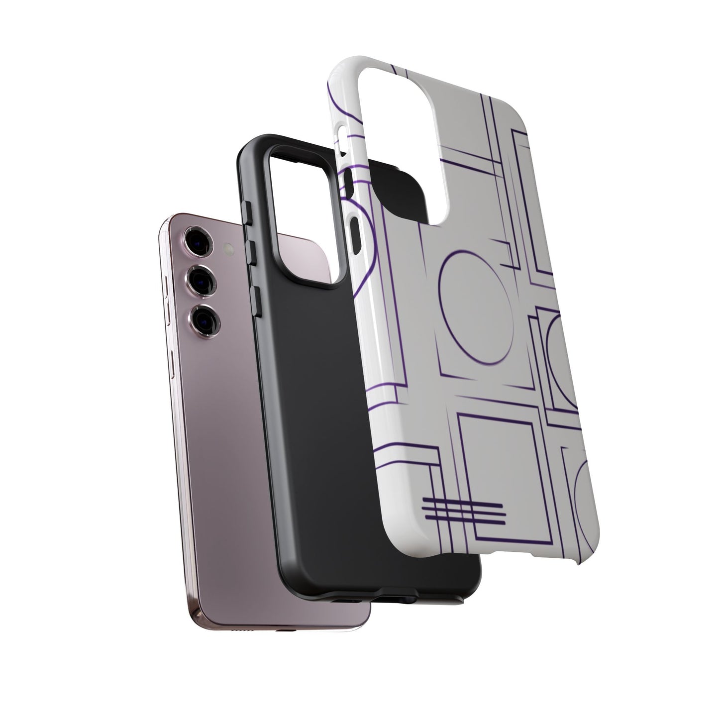 Modern Geometric Line Art Phone Case - Abstract Purple & White Tough Cover for iPhone 17, Samsung Galaxy & Google Pixel