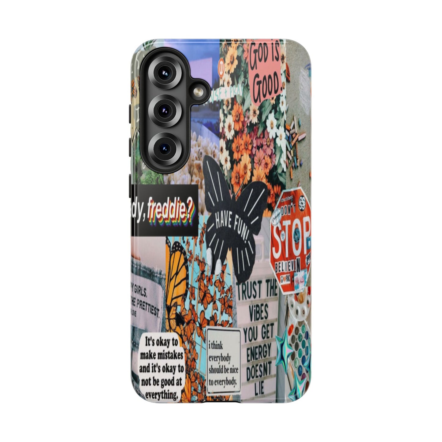 Retro Collage Aesthetic Phone Case - Positive Quote Butterfly Tough Cover for iPhone 17, Samsung Galaxy & Google Pixel