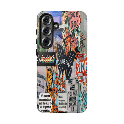 Retro Collage Aesthetic Phone Case - Positive Quote Butterfly Tough Cover for iPhone 17, Samsung Galaxy & Google Pixel