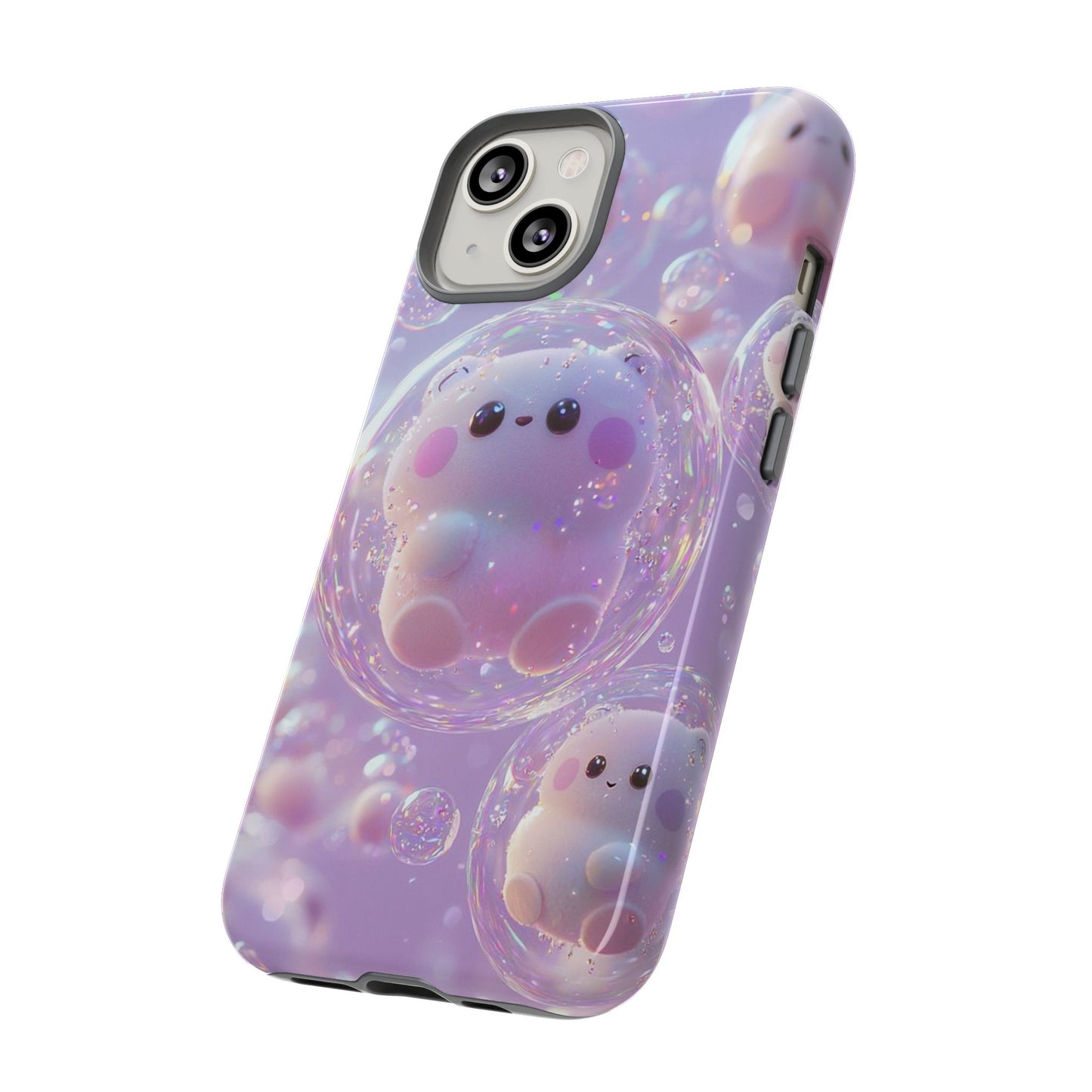 Cute Kawaii Bubble Pet Phone Case - Tough Dual-Layer Cover in Pastel Purple for iPhone 17, Samsung Galaxy & Google Pixel