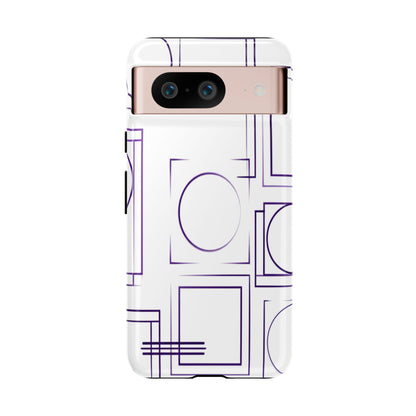Modern Geometric Line Art Phone Case - Abstract Purple & White Tough Cover for iPhone 17, Samsung Galaxy & Google Pixel
