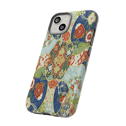 Vintage Japanese Kimono Floral Phone Case - Traditional Woven Pattern Tough Cover for iPhone 17, Samsung Galaxy & Google Pixel