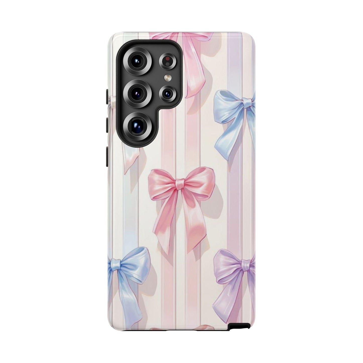 Pastel Ribbon Stripe Phone Case - Coquette Aesthetic Dual-Layer Bow Cover for iPhone 17, Samsung Galaxy & Google Pixel