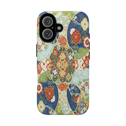 Vintage Japanese Kimono Floral Phone Case - Traditional Woven Pattern Tough Cover for iPhone 17, Samsung Galaxy & Google Pixel