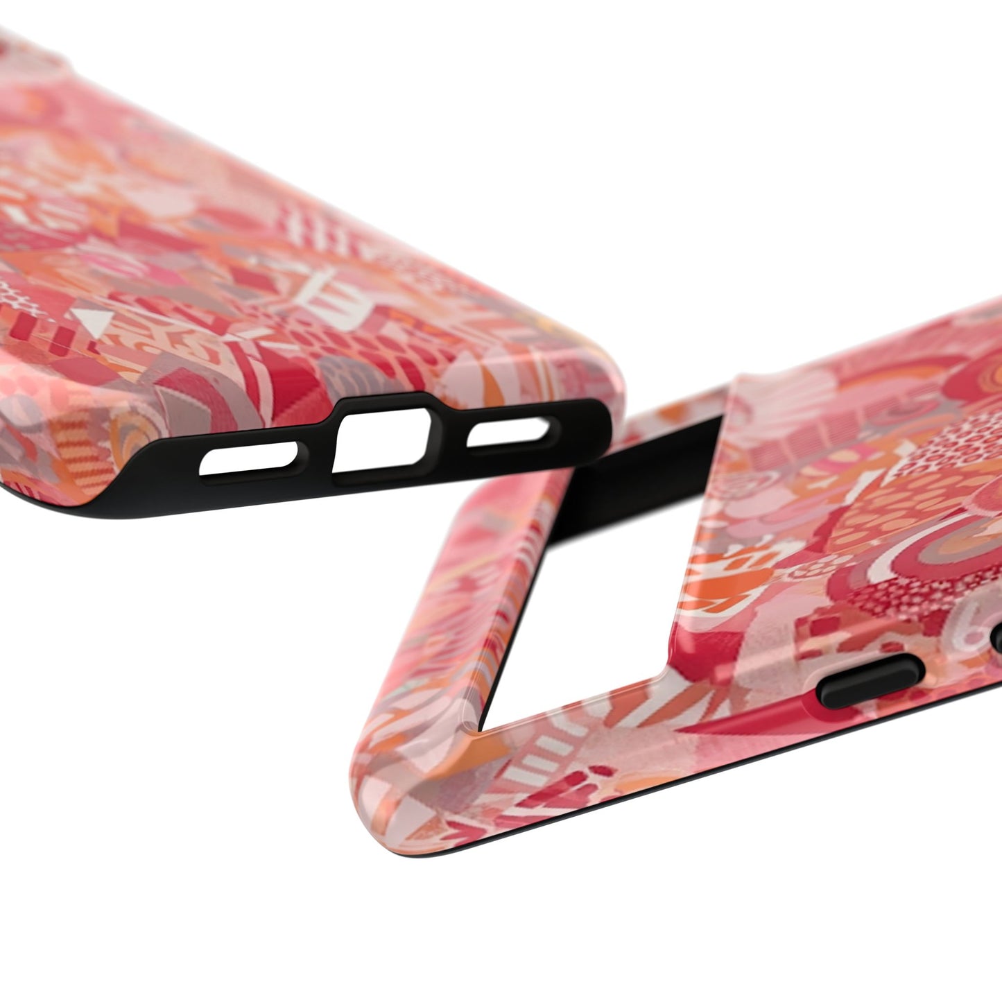 Vibrant Abstract Art Phone Case - Red Pink Geometric Collage Tough Cover for iPhone 17, Samsung Galaxy & Google Pixel