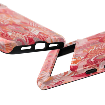 Vibrant Abstract Art Phone Case - Red Pink Geometric Collage Tough Cover for iPhone 17, Samsung Galaxy & Google Pixel