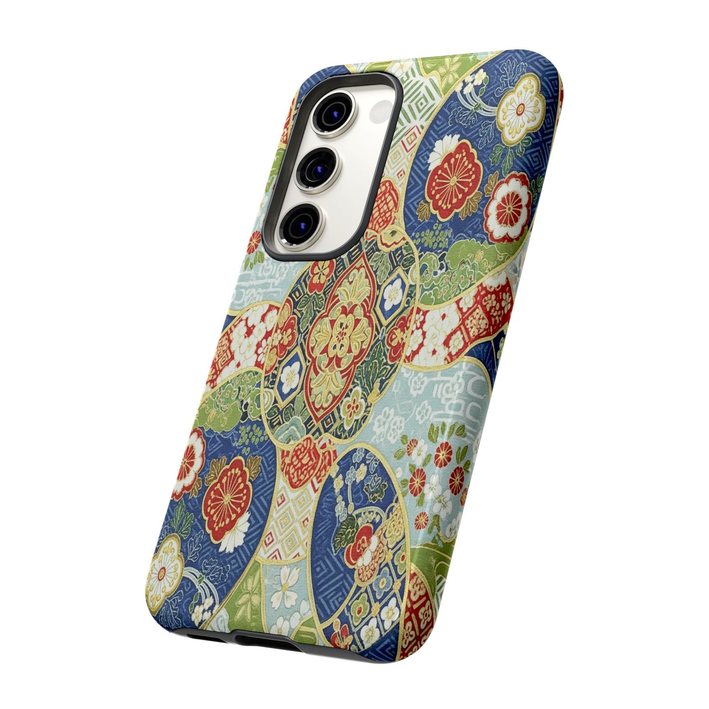 Vintage Japanese Kimono Floral Phone Case - Traditional Woven Pattern Tough Cover for iPhone 17, Samsung Galaxy & Google Pixel