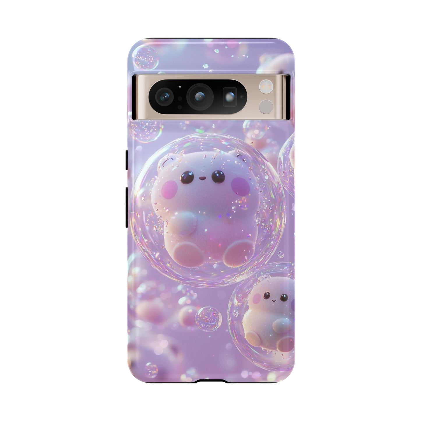 Cute Kawaii Bubble Pet Phone Case - Tough Dual-Layer Cover in Pastel Purple for iPhone 17, Samsung Galaxy & Google Pixel