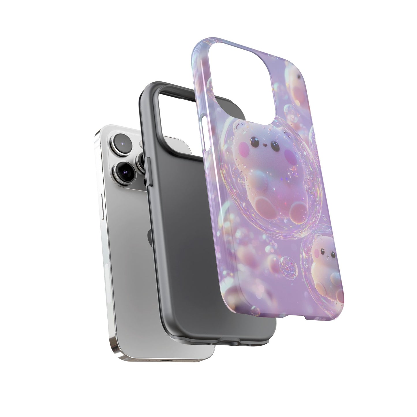 Cute Kawaii Bubble Pet Phone Case - Tough Dual-Layer Cover in Pastel Purple for iPhone 17, Samsung Galaxy & Google Pixel