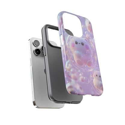 Cute Kawaii Bubble Pet Phone Case - Tough Dual-Layer Cover in Pastel Purple for iPhone 17, Samsung Galaxy & Google Pixel