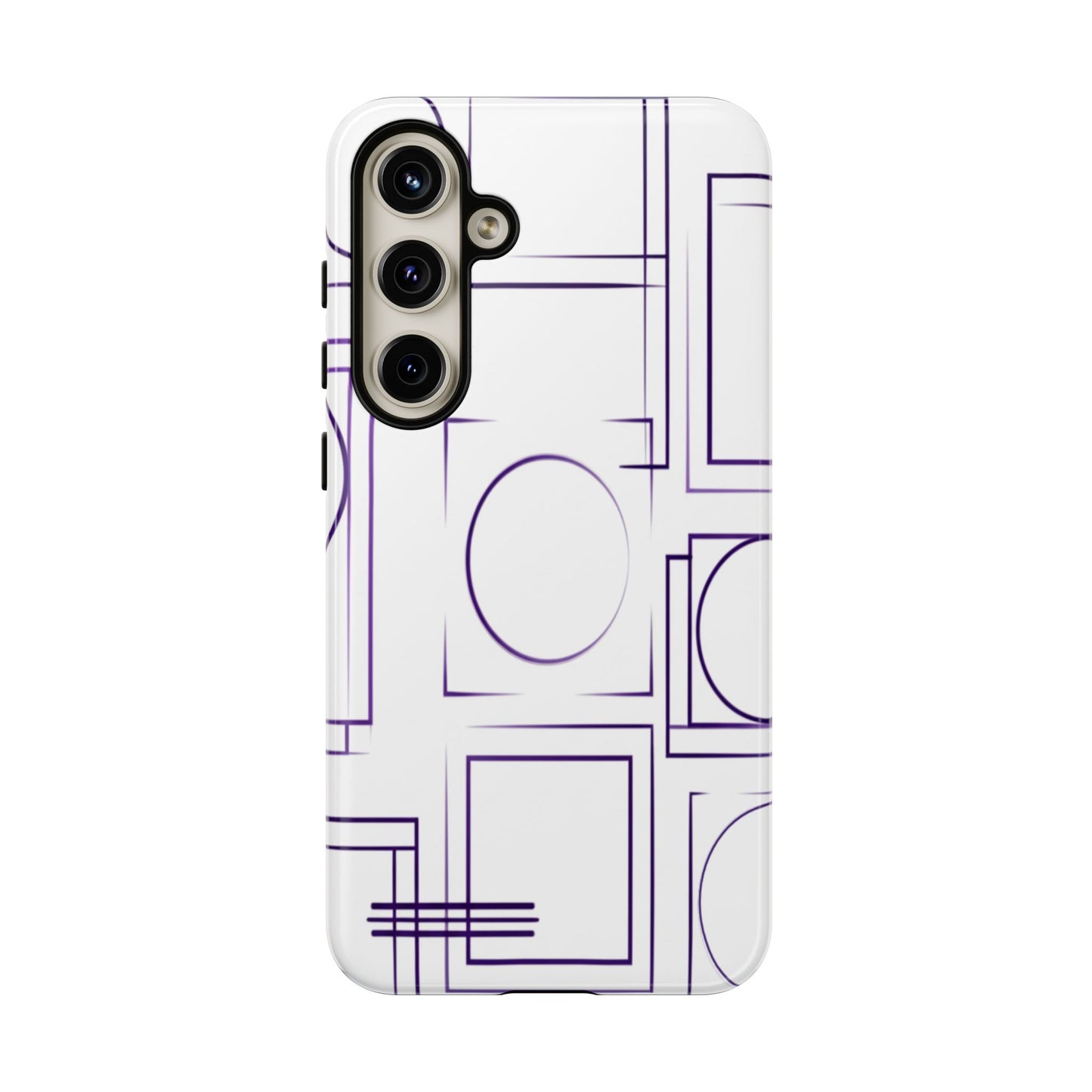 Modern Geometric Line Art Phone Case - Abstract Purple & White Tough Cover for iPhone 17, Samsung Galaxy & Google Pixel
