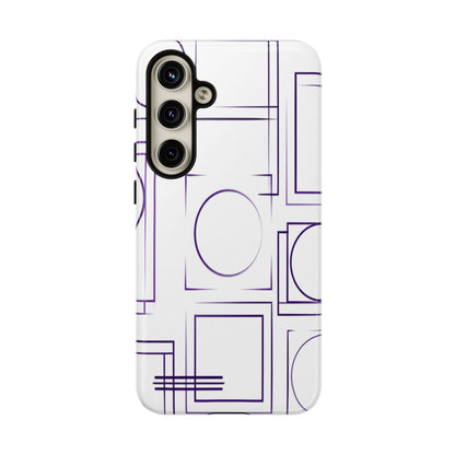 Modern Geometric Line Art Phone Case - Abstract Purple & White Tough Cover for iPhone 17, Samsung Galaxy & Google Pixel