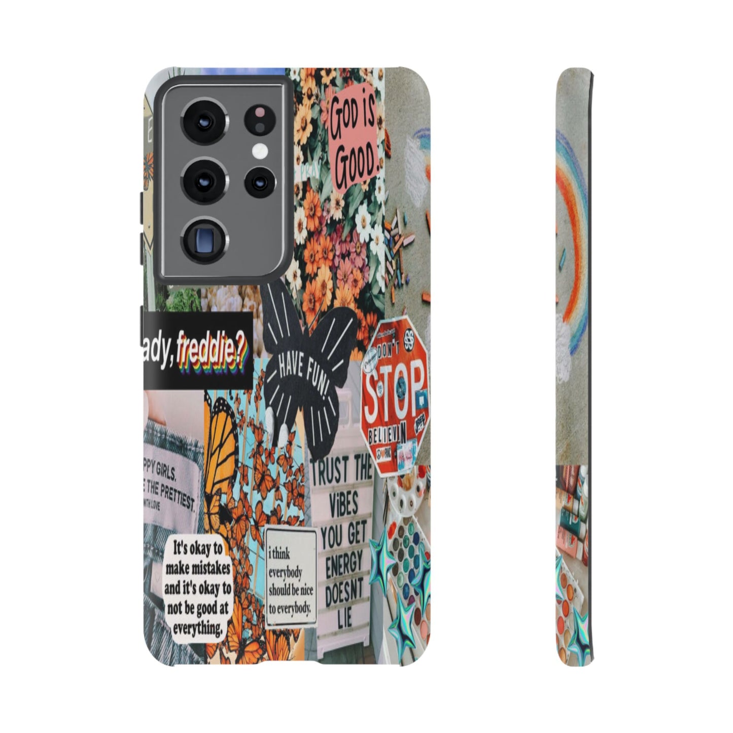 Retro Collage Aesthetic Phone Case - Positive Quote Butterfly Tough Cover for iPhone 17, Samsung Galaxy & Google Pixel