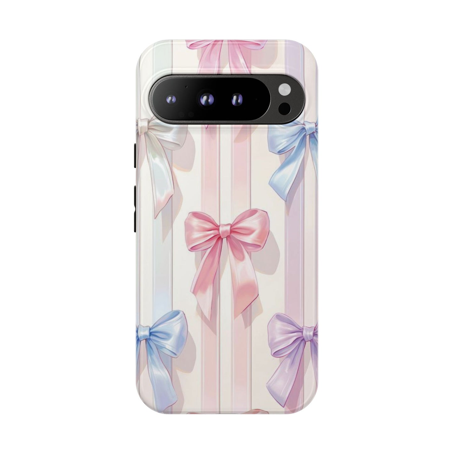 Pastel Ribbon Stripe Phone Case - Coquette Aesthetic Dual-Layer Bow Cover for iPhone 17, Samsung Galaxy & Google Pixel