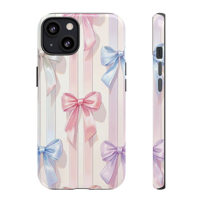 Pastel Ribbon Stripe Phone Case - Coquette Aesthetic Dual-Layer Bow Cover for iPhone 17, Samsung Galaxy & Google Pixel