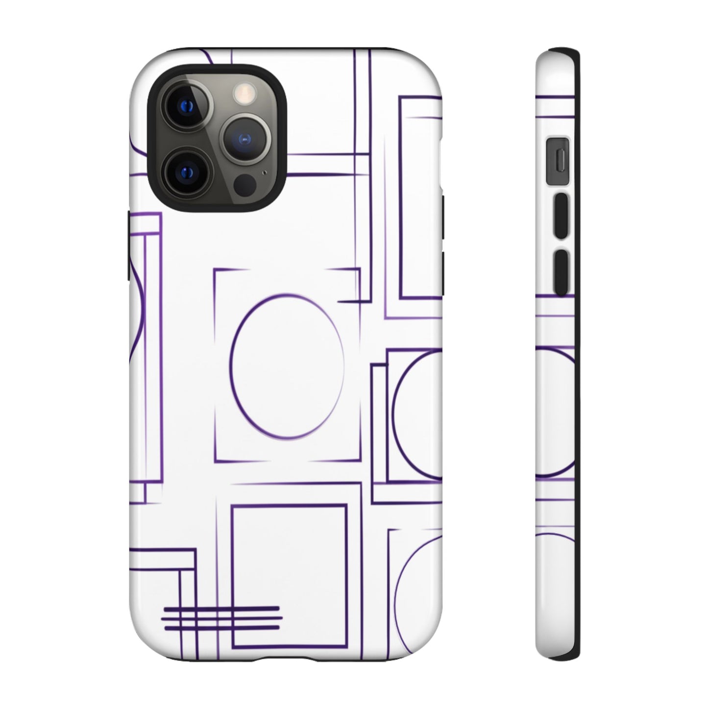 Modern Geometric Line Art Phone Case - Abstract Purple & White Tough Cover for iPhone 17, Samsung Galaxy & Google Pixel