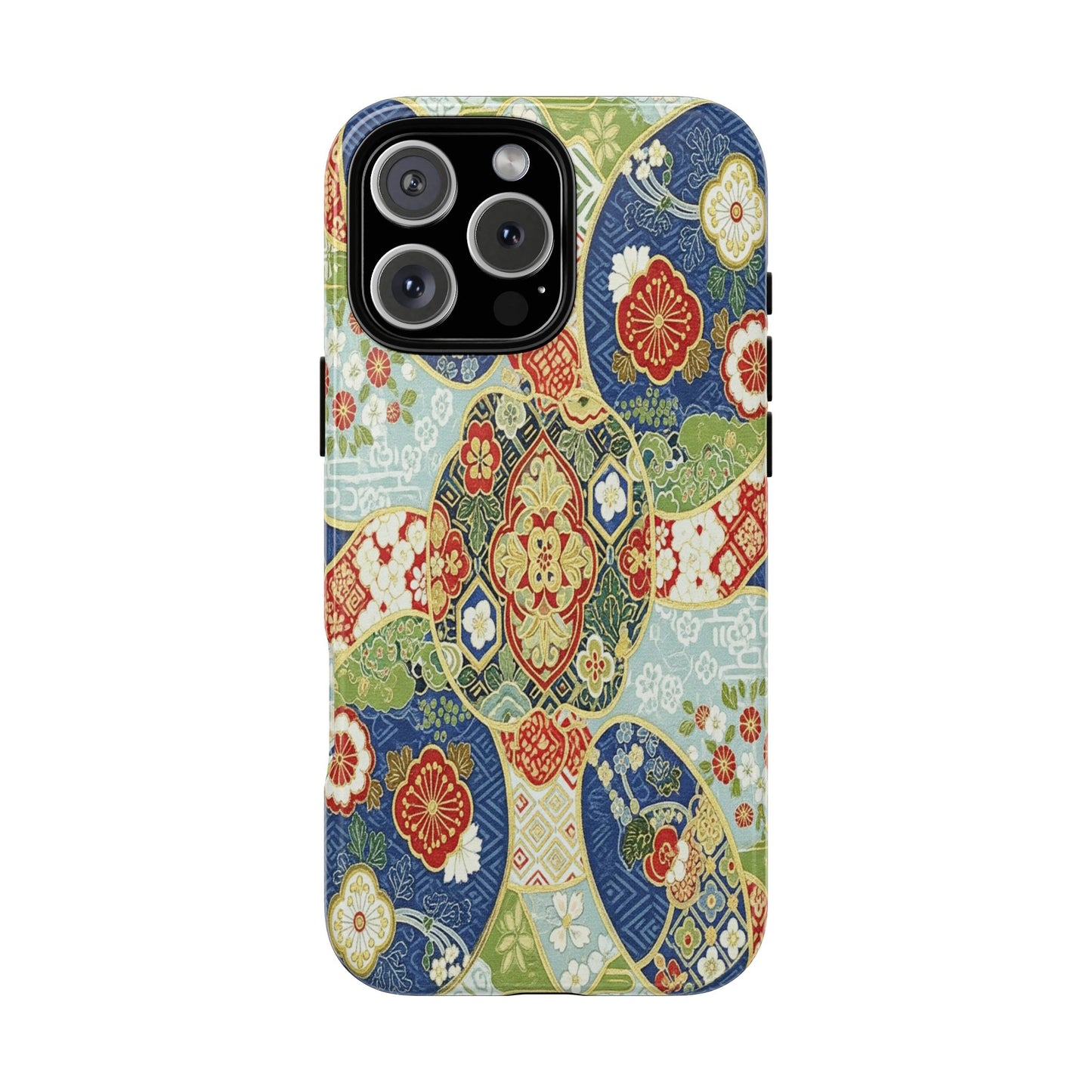Vintage Japanese Kimono Floral Phone Case - Traditional Woven Pattern Tough Cover for iPhone 17, Samsung Galaxy & Google Pixel