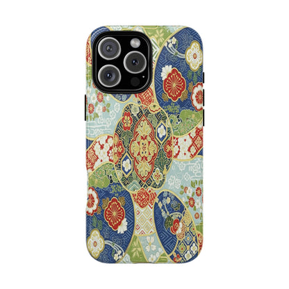 Vintage Japanese Kimono Floral Phone Case - Traditional Woven Pattern Tough Cover for iPhone 17, Samsung Galaxy & Google Pixel