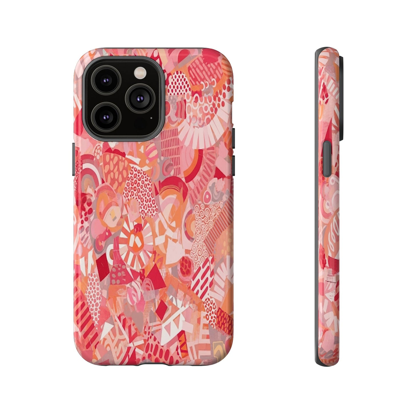 Vibrant Abstract Art Phone Case - Red Pink Geometric Collage Tough Cover for iPhone 17, Samsung Galaxy & Google Pixel
