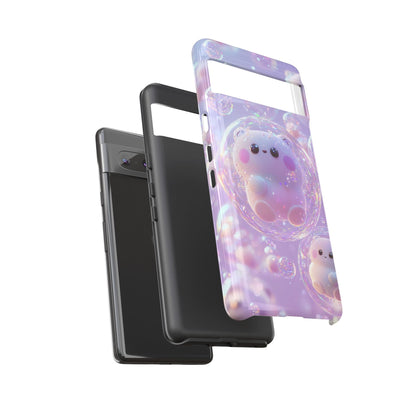 Cute Kawaii Bubble Pet Phone Case - Tough Dual-Layer Cover in Pastel Purple for iPhone 17, Samsung Galaxy & Google Pixel