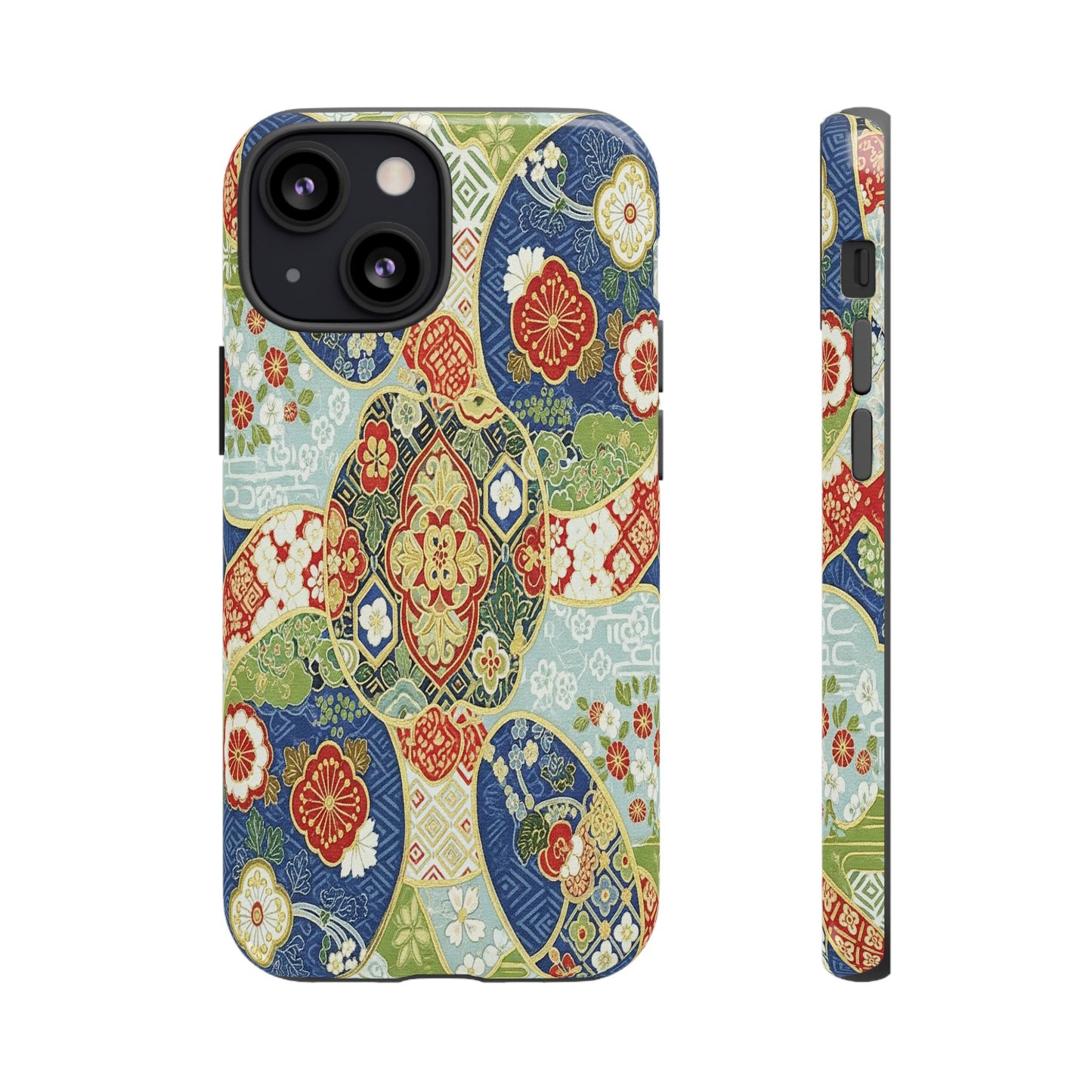 Vintage Japanese Kimono Floral Phone Case - Traditional Woven Pattern Tough Cover for iPhone 17, Samsung Galaxy & Google Pixel