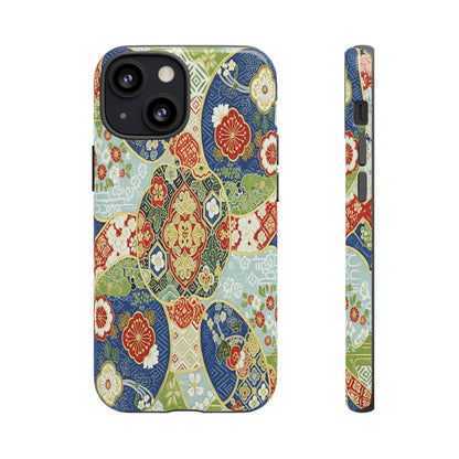 Vintage Japanese Kimono Floral Phone Case - Traditional Woven Pattern Tough Cover for iPhone 17, Samsung Galaxy & Google Pixel