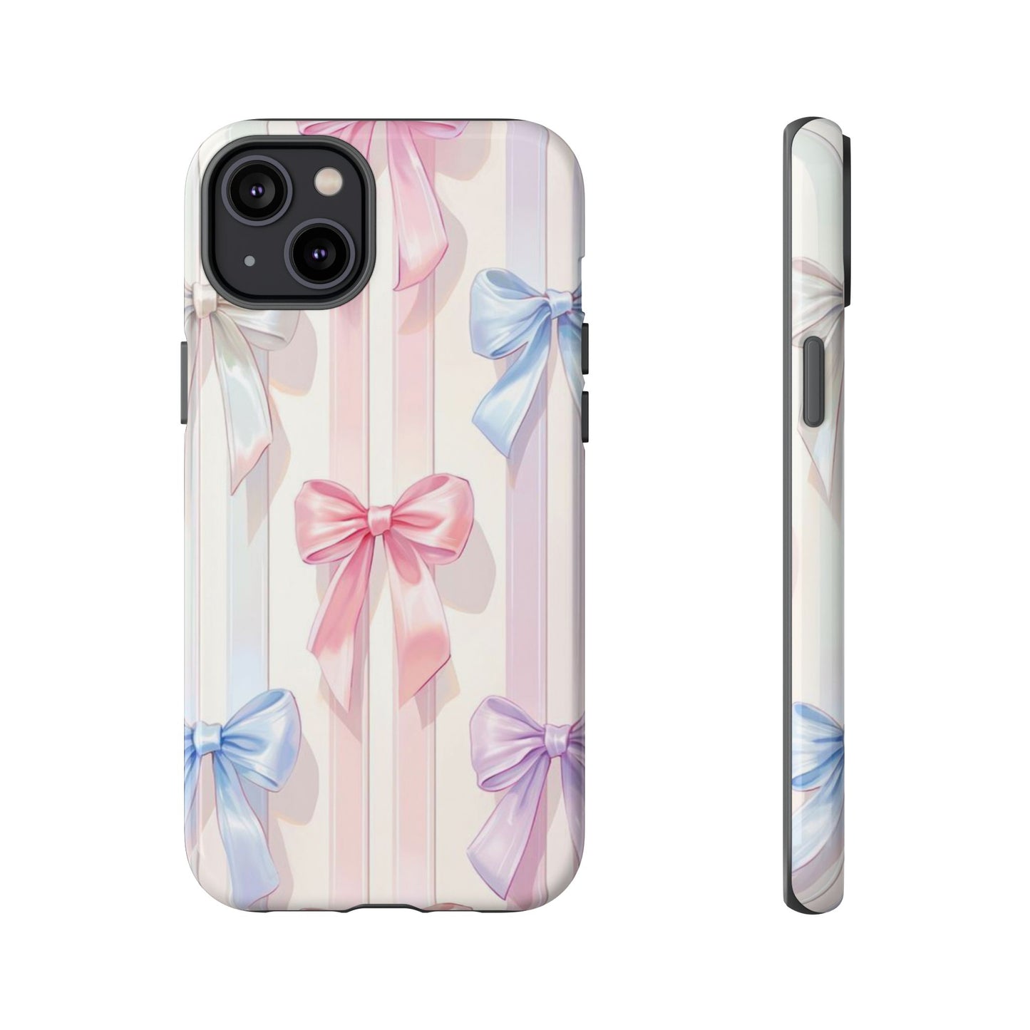 Pastel Ribbon Stripe Phone Case - Coquette Aesthetic Dual-Layer Bow Cover for iPhone 17, Samsung Galaxy & Google Pixel