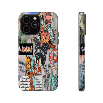 Retro Collage Aesthetic Phone Case - Positive Quote Butterfly Tough Cover for iPhone 17, Samsung Galaxy & Google Pixel