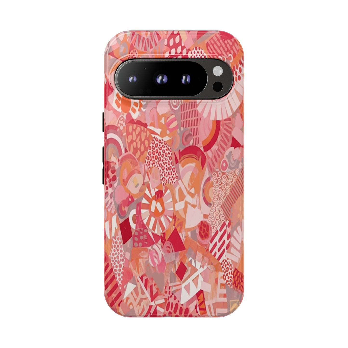 Vibrant Abstract Art Phone Case - Red Pink Geometric Collage Tough Cover for iPhone 17, Samsung Galaxy & Google Pixel