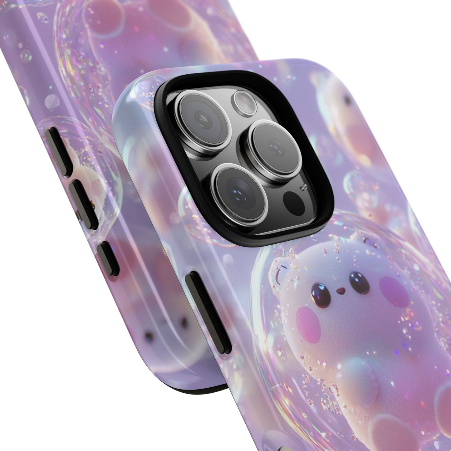 Cute Kawaii Bubble Pet Phone Case - Tough Dual-Layer Cover in Pastel Purple for iPhone 17, Samsung Galaxy & Google Pixel