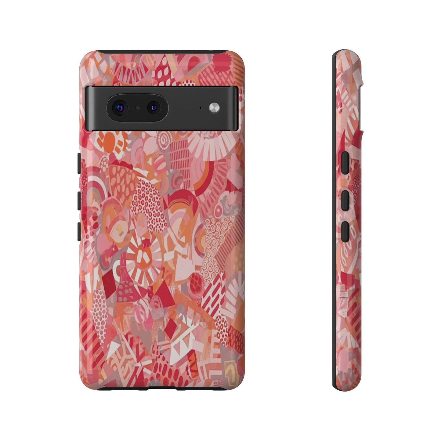 Vibrant Abstract Art Phone Case - Red Pink Geometric Collage Tough Cover for iPhone 17, Samsung Galaxy & Google Pixel
