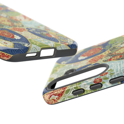 Vintage Japanese Kimono Floral Phone Case - Traditional Woven Pattern Tough Cover for iPhone 17, Samsung Galaxy & Google Pixel