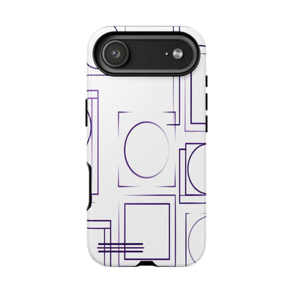 Modern Geometric Line Art Phone Case - Abstract Purple & White Tough Cover for iPhone 17, Samsung Galaxy & Google Pixel