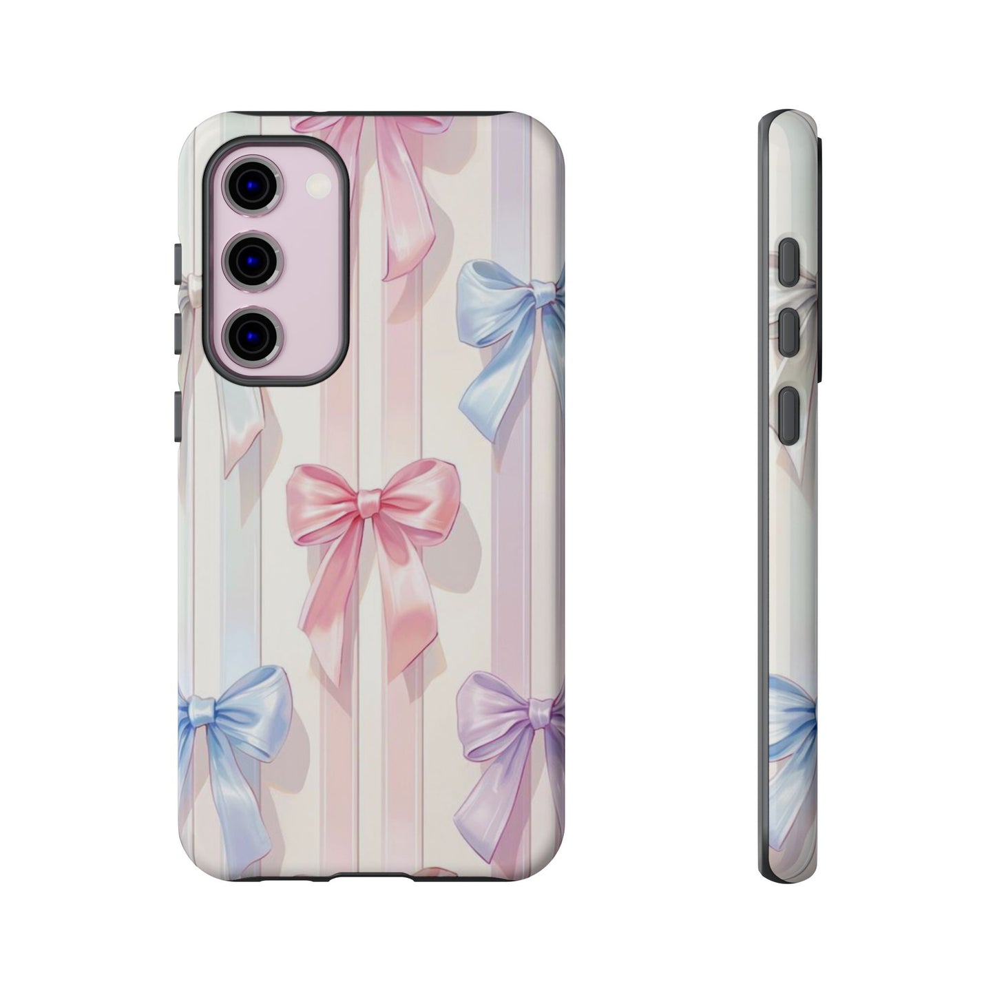 Pastel Ribbon Stripe Phone Case - Coquette Aesthetic Dual-Layer Bow Cover for iPhone 17, Samsung Galaxy & Google Pixel