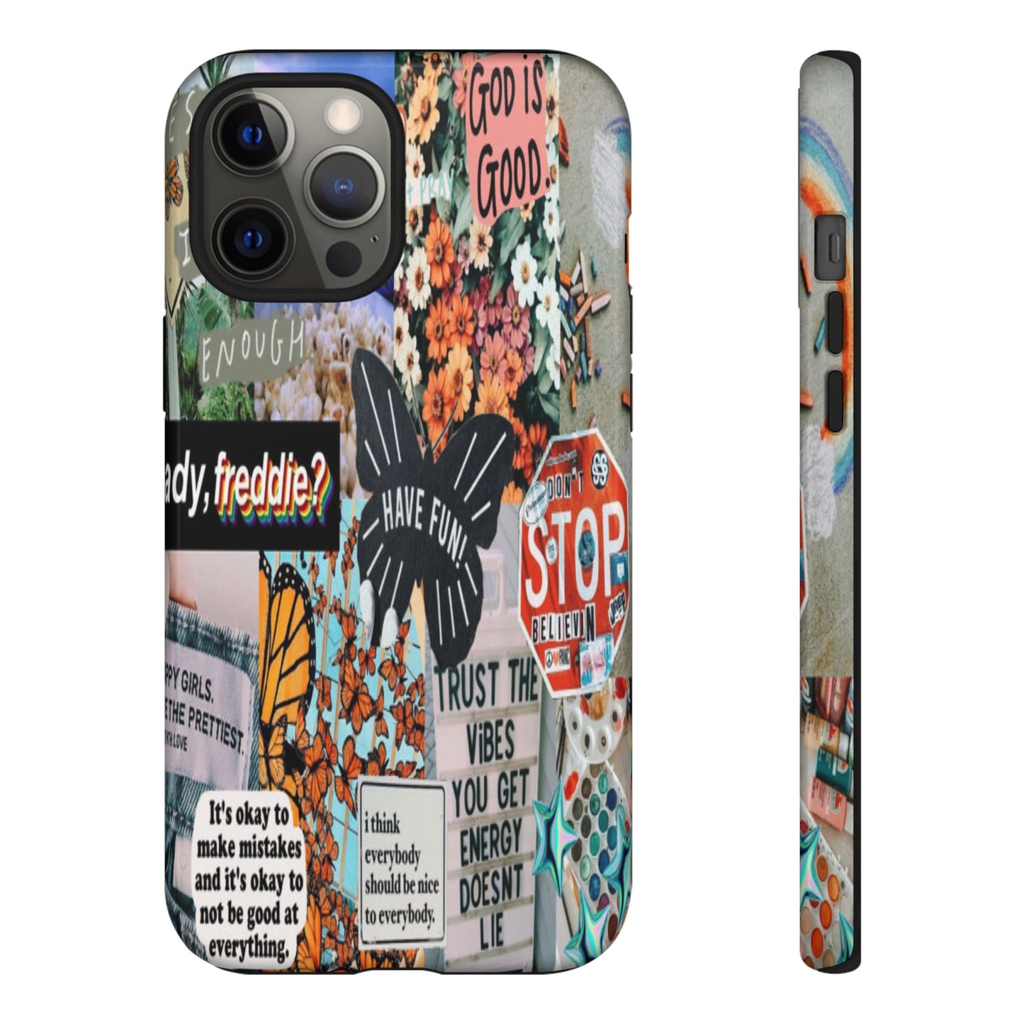 Retro Collage Aesthetic Phone Case - Positive Quote Butterfly Tough Cover for iPhone 17, Samsung Galaxy & Google Pixel