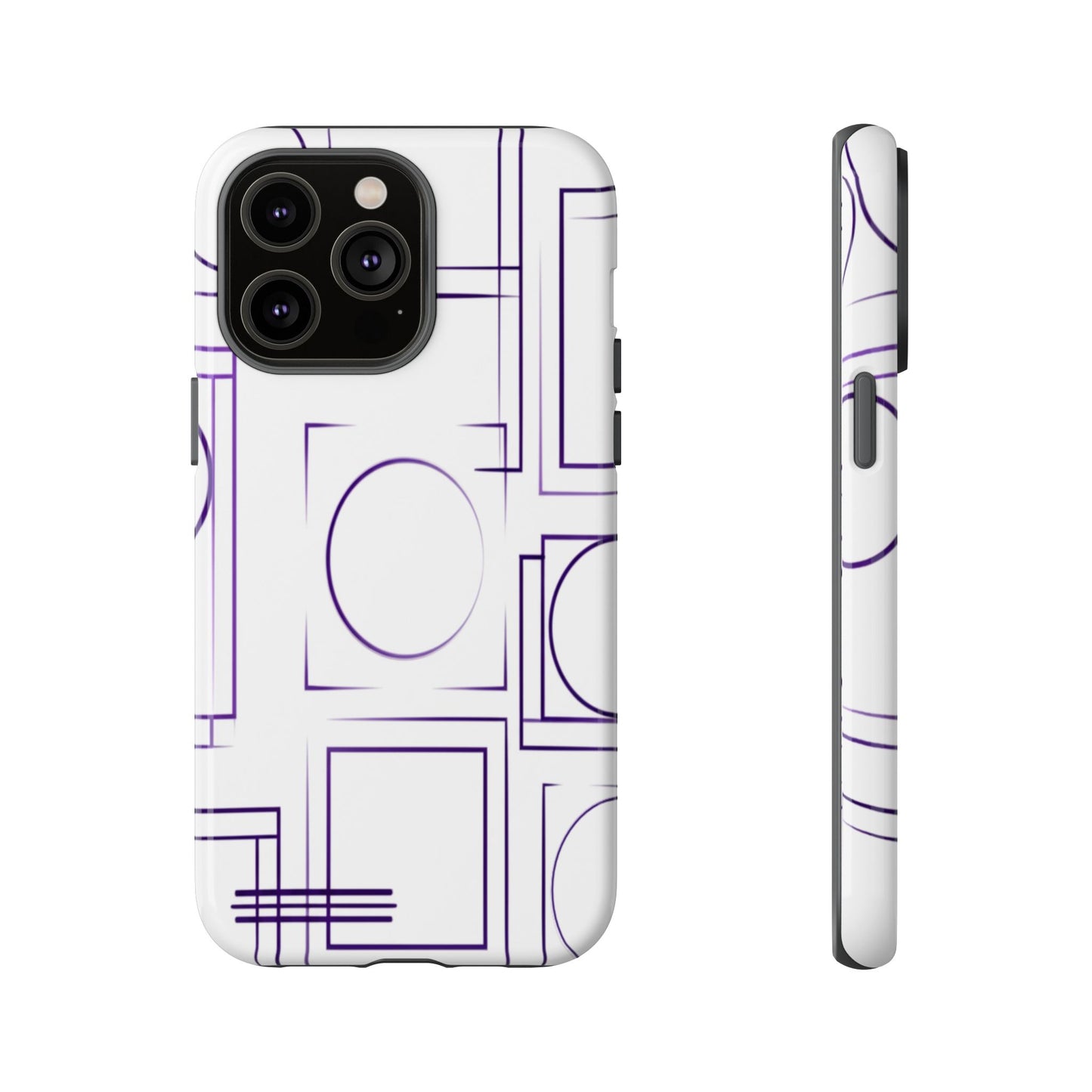 Modern Geometric Line Art Phone Case - Abstract Purple & White Tough Cover for iPhone 17, Samsung Galaxy & Google Pixel