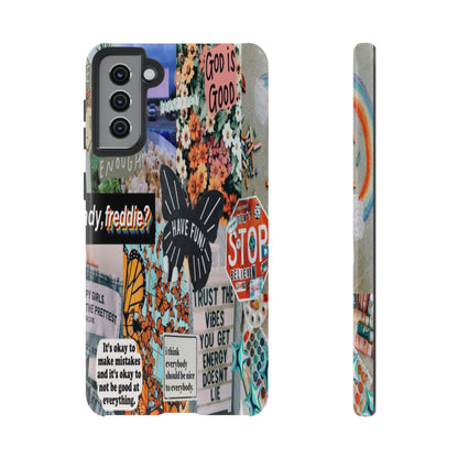 Retro Collage Aesthetic Phone Case - Positive Quote Butterfly Tough Cover for iPhone 17, Samsung Galaxy & Google Pixel