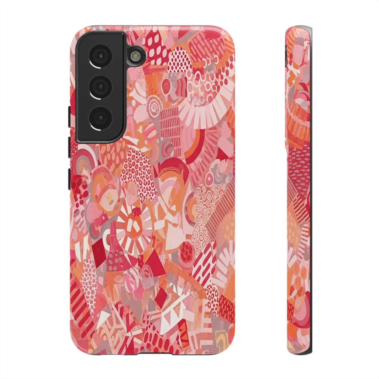 Vibrant Abstract Art Phone Case - Red Pink Geometric Collage Tough Cover for iPhone 17, Samsung Galaxy & Google Pixel