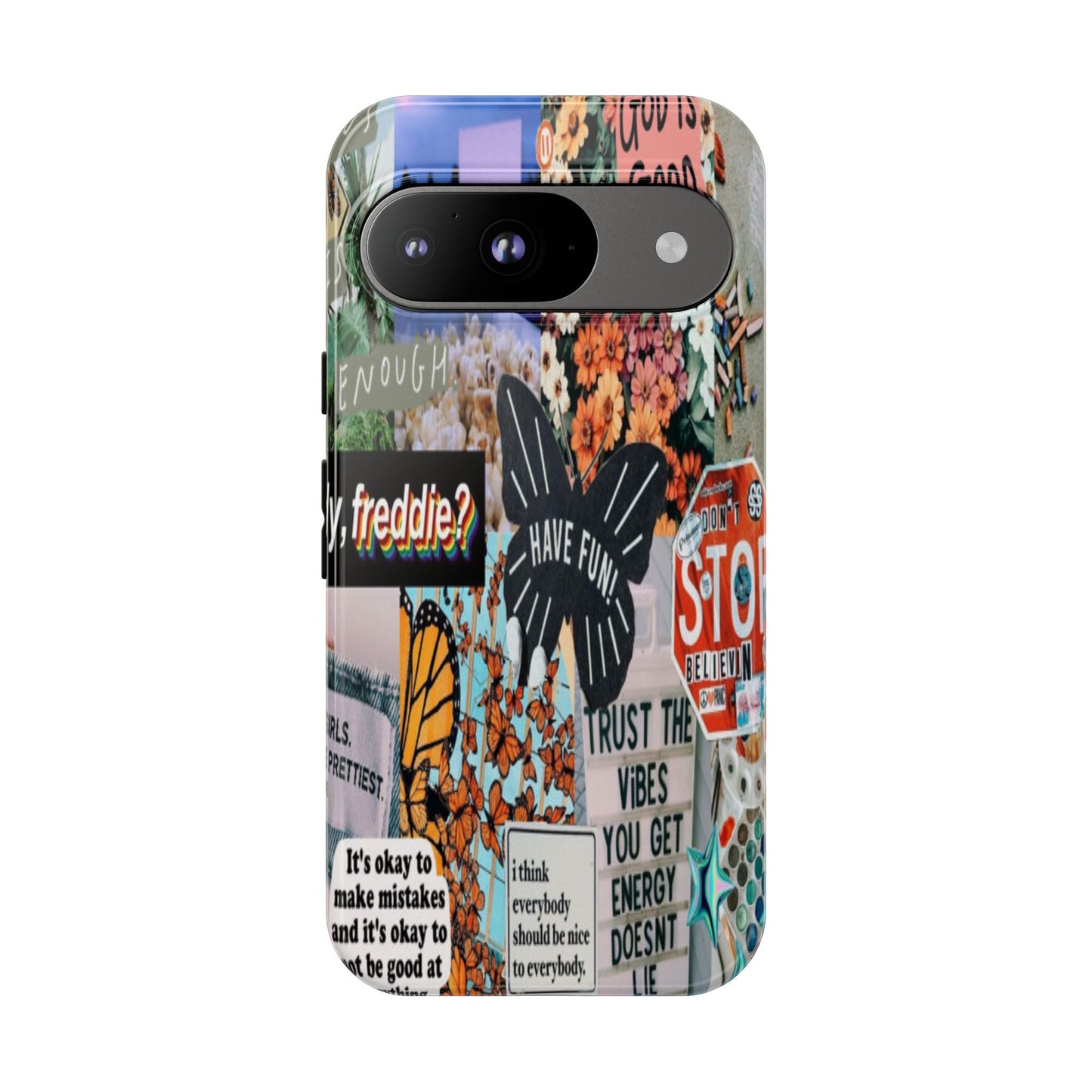 Retro Collage Aesthetic Phone Case - Positive Quote Butterfly Tough Cover for iPhone 17, Samsung Galaxy & Google Pixel