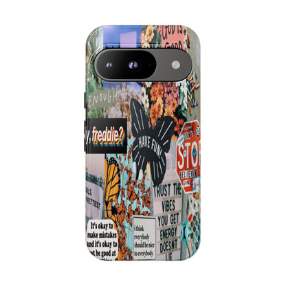 Retro Collage Aesthetic Phone Case - Positive Quote Butterfly Tough Cover for iPhone 17, Samsung Galaxy & Google Pixel