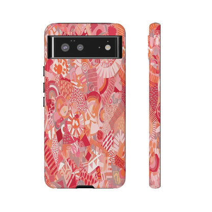 Vibrant Abstract Art Phone Case - Red Pink Geometric Collage Tough Cover for iPhone 17, Samsung Galaxy & Google Pixel